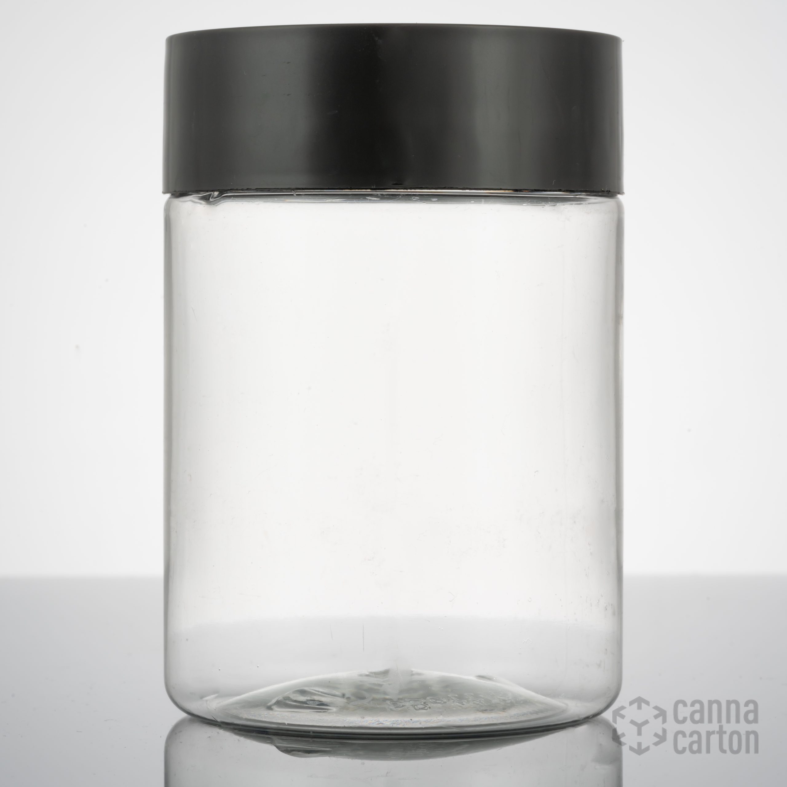 16 oz Plastic Jars, Clear PET Jars w/ Frosted Black Lined Caps